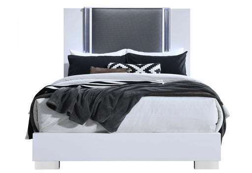 Ylime Smooth White Bed with LED Fully Slatted