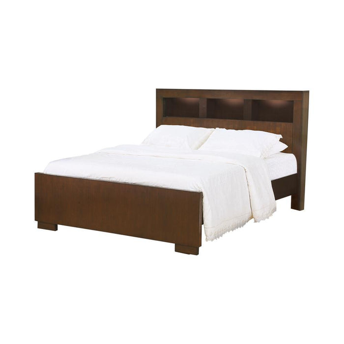 Jessica Eastern King Bed with Storage Headboard Cappuccino