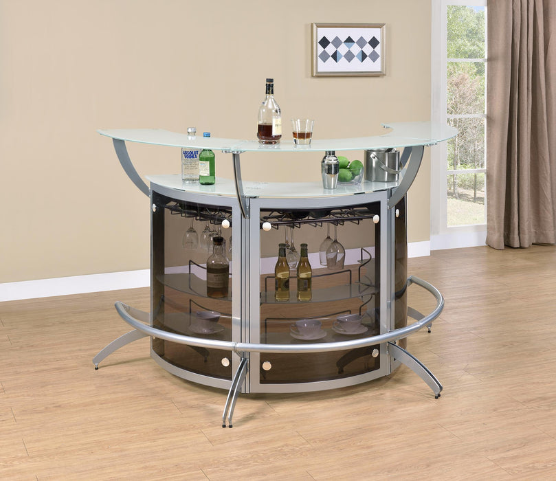 Dallas 2-shelf Curved Home Bar Silver and Frosted Glass (Set of 3)