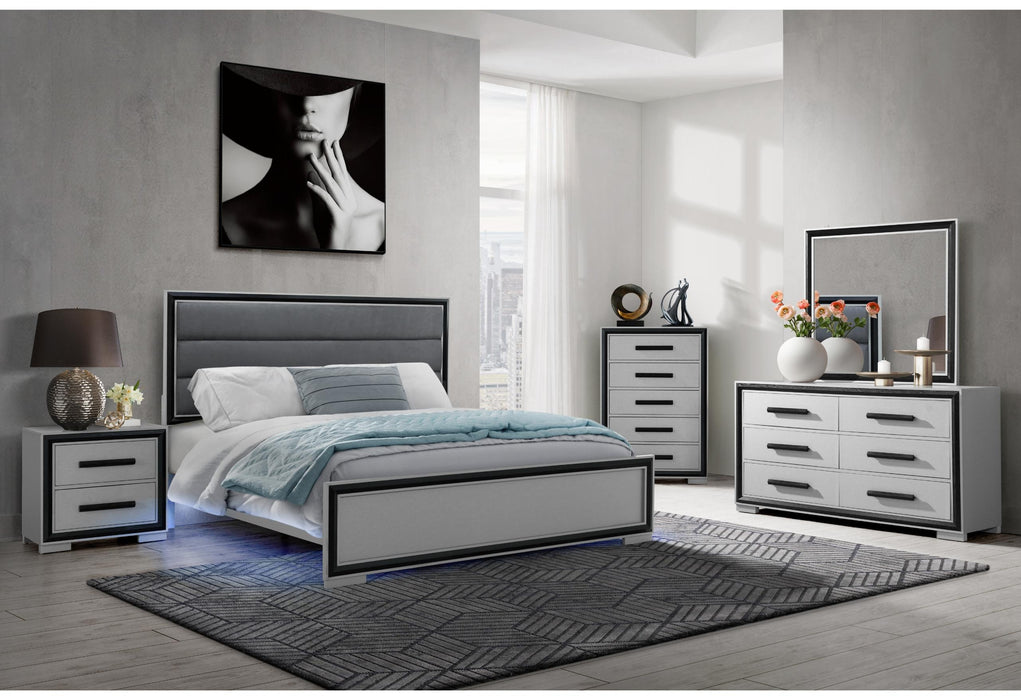 AMELIA GREY/BLACK QUEEN BED GROUP WITH LED, COOLER AND SPEAKER