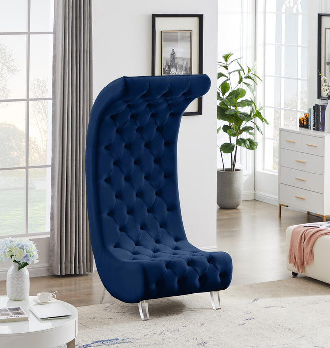 Crescent Navy Velvet Accent Chair