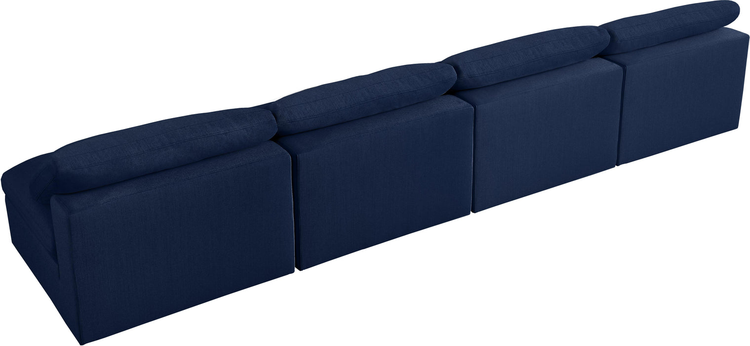 Serene Navy Linen Fabric Deluxe Cloud Modular Armless Sofa