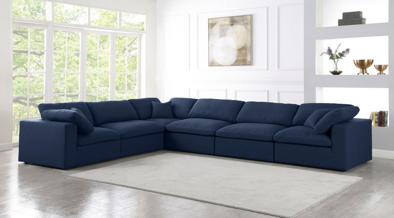 Serene Navy Linen Fabric Deluxe Cloud Modular Sectional