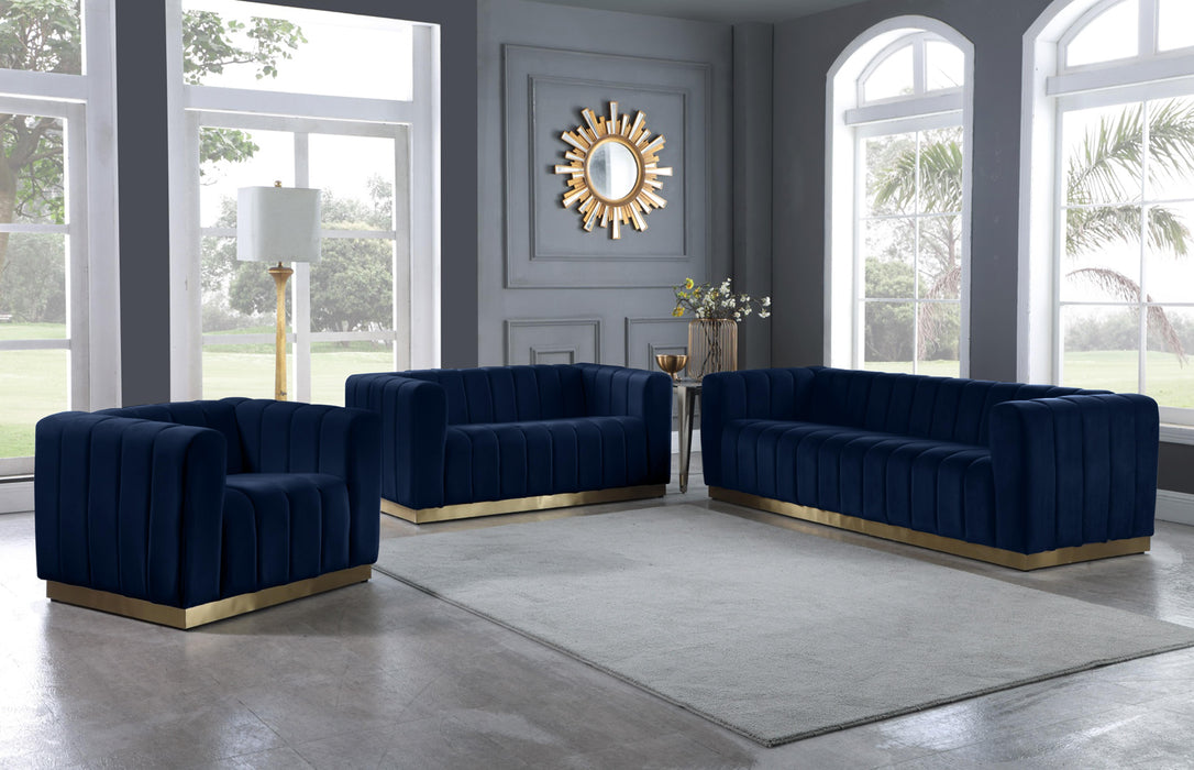 Marlon Navy Velvet Loveseat