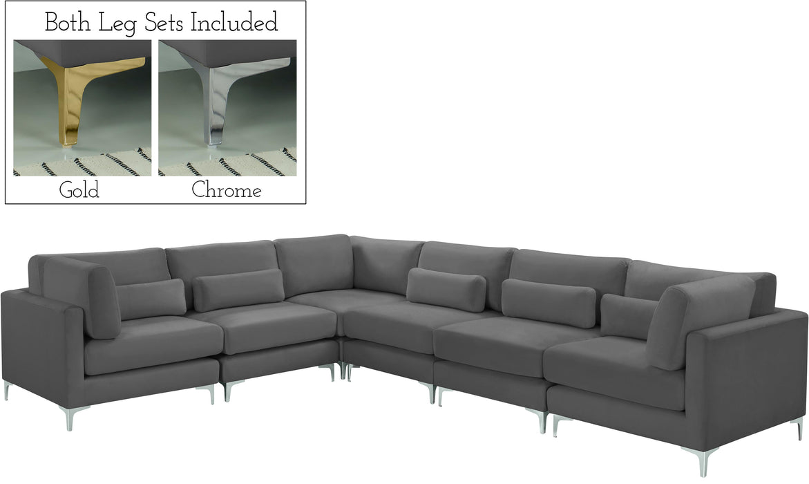 Julia Grey Velvet Modular Sectional (6 Boxes)