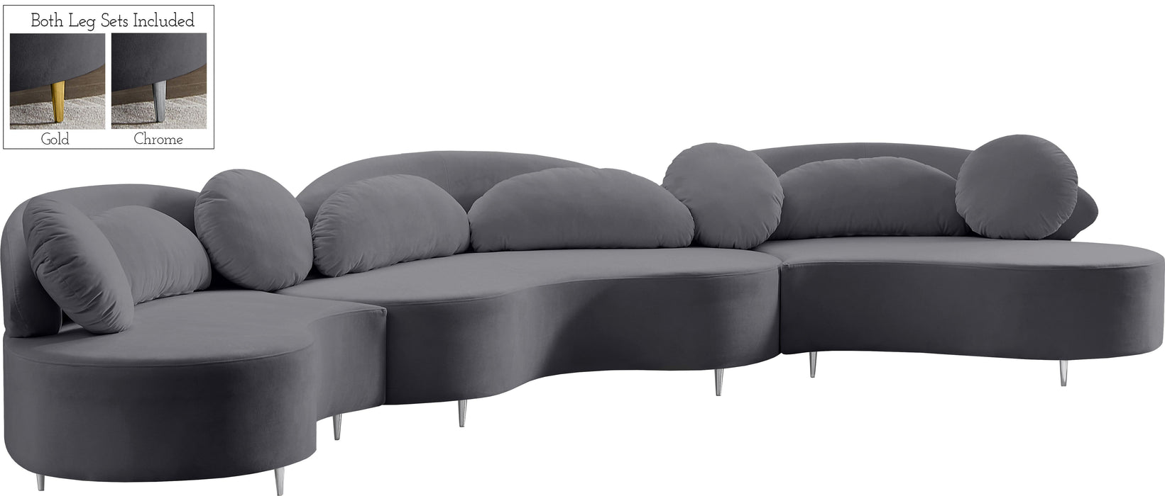 Vivacious Grey Velvet 3pc. Sectional (3 Boxes)