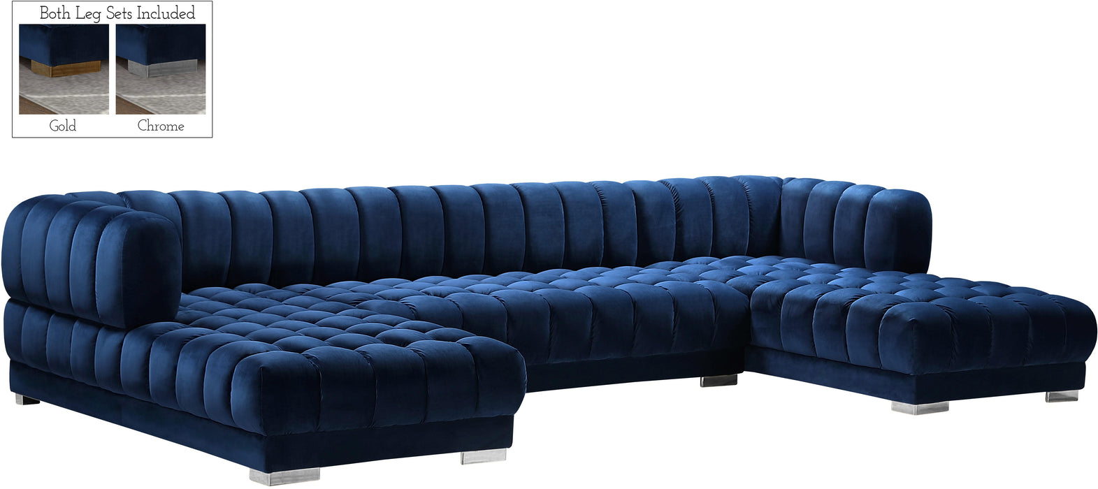 Gwen Navy Velvet 3pc. Sectional (3 Boxes)