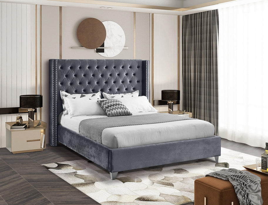 Aiden Grey Velvet Queen Bed