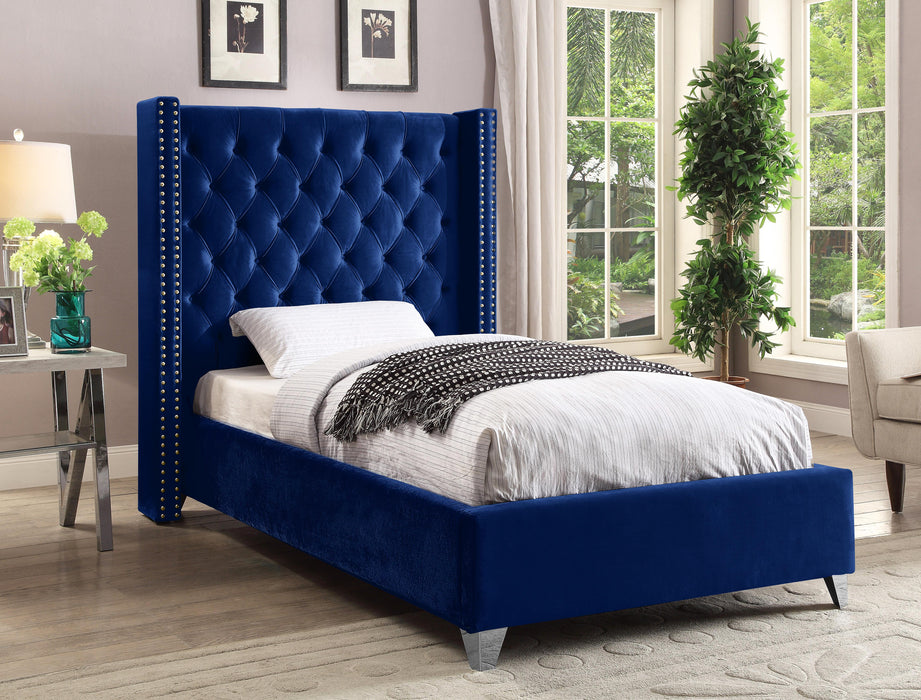 Aiden Navy Velvet Twin Bed