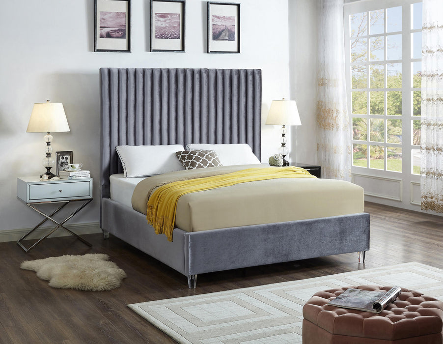 Candace Grey Velvet Queen Bed