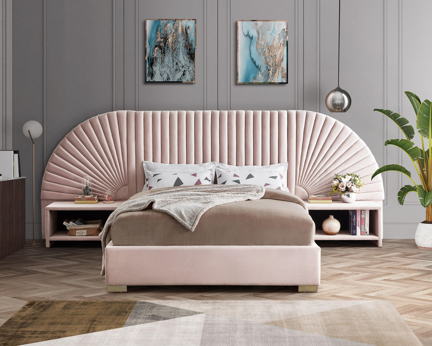 Cleo Pink Velvet Queen Bed (3 Boxes)