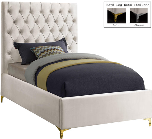 Cruz Cream Velvet Twin Bed image