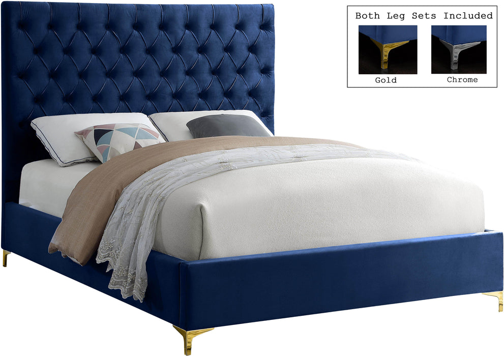 Cruz Navy Velvet Queen Bed image