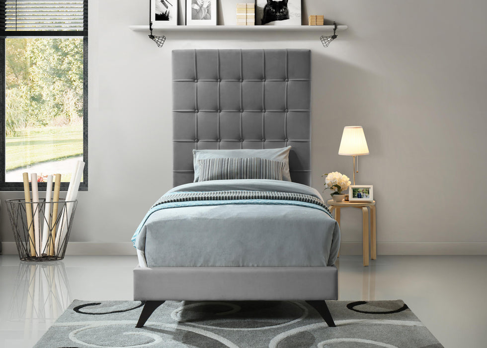 Elly Grey Velvet Twin Bed