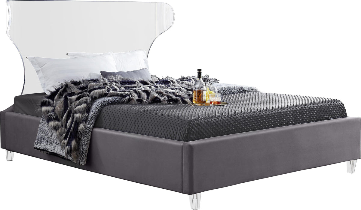Ghost Grey Velvet King Bed