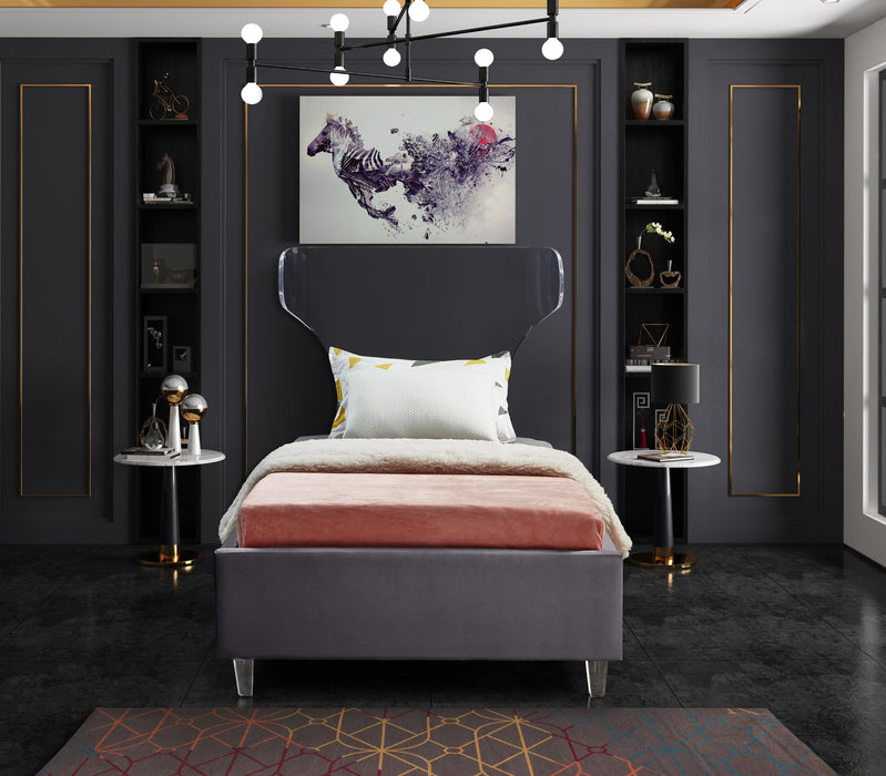 Ghost Grey Velvet Twin Bed