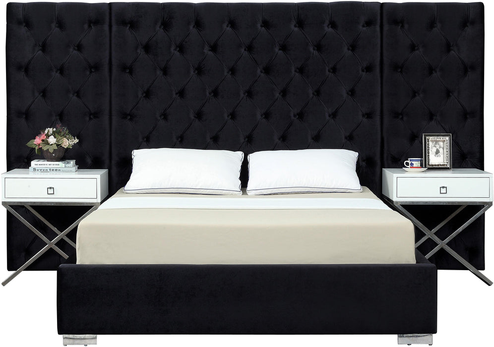 Grande Black Velvet Queen Bed (3 Boxes)