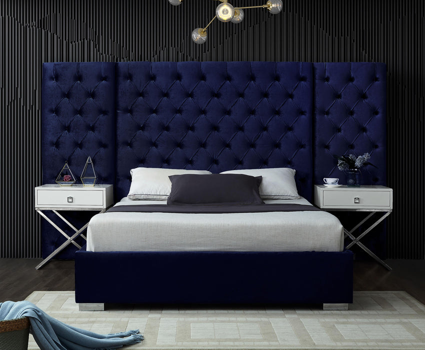 Grande Navy Velvet King Bed (3 Boxes)