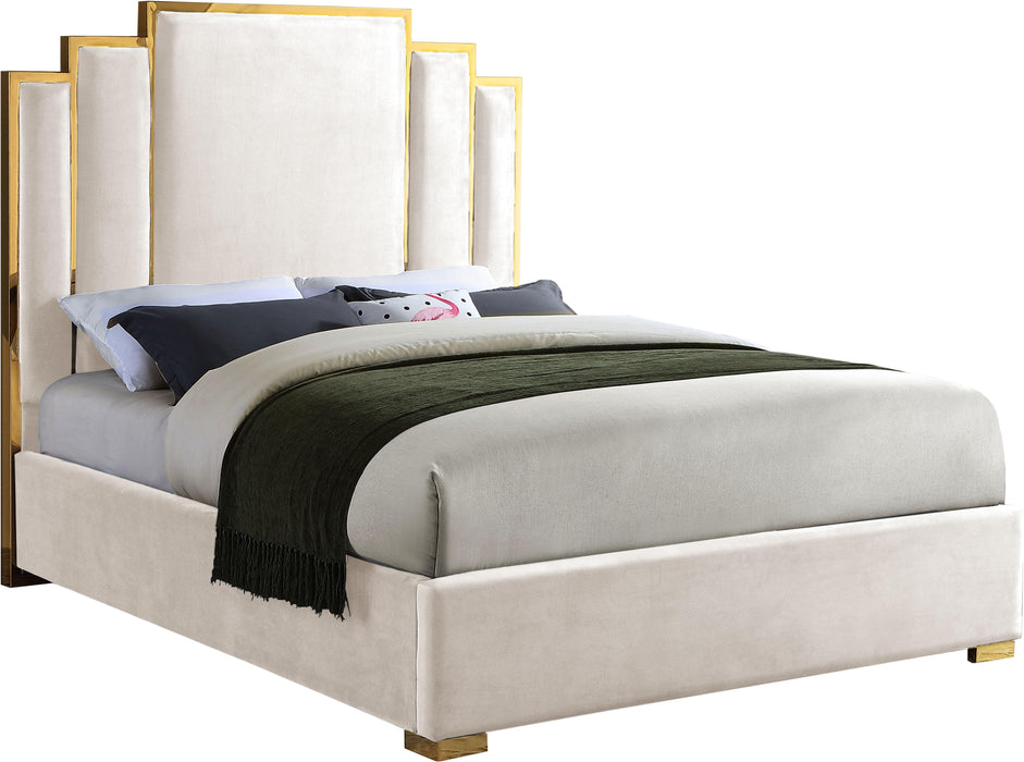 Hugo Cream Velvet Queen Bed