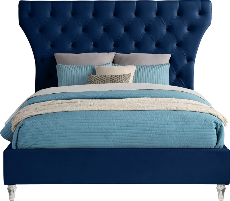 Kira Navy Velvet King Bed