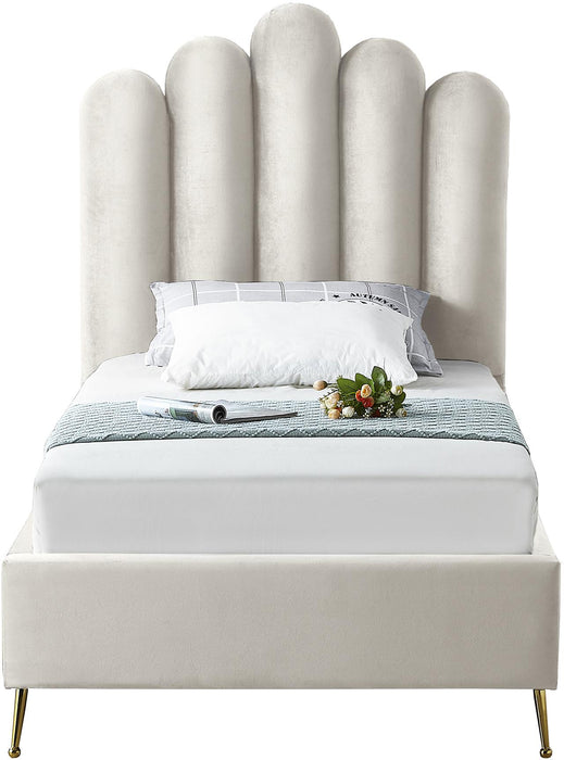 Lily Cream Velvet Twin Bed