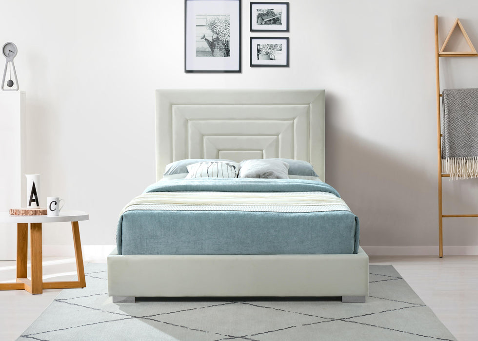 Nora Cream Velvet Queen Bed