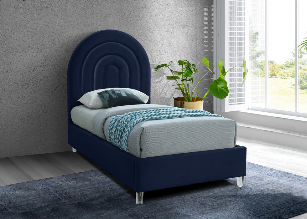 Rainbow Navy Velvet Twin Bed