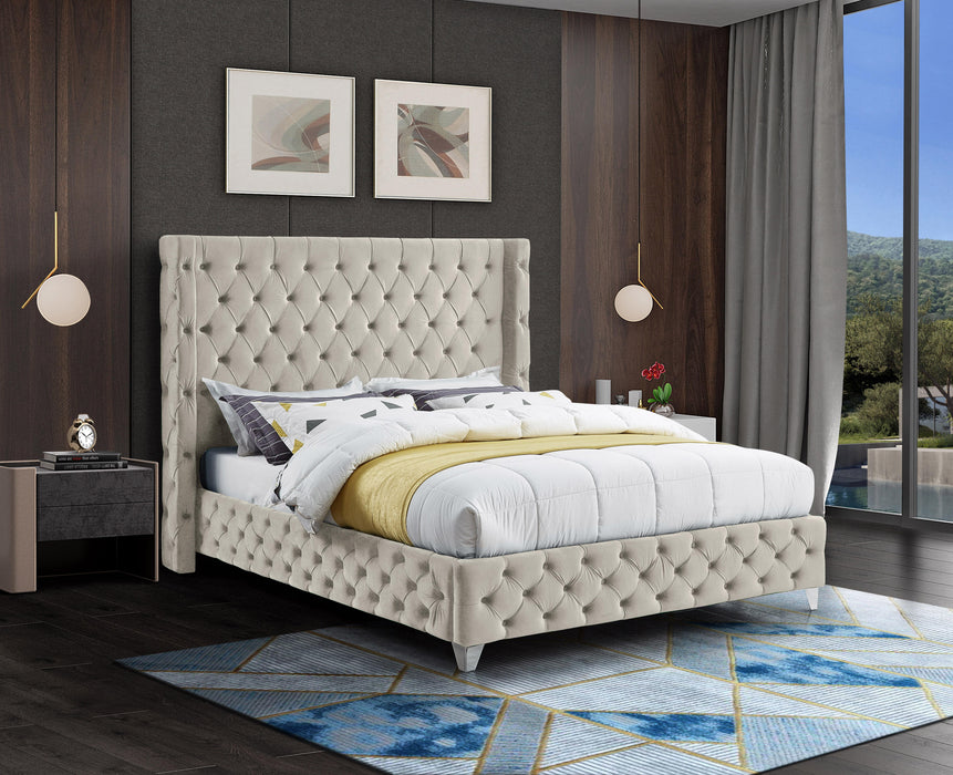 Savan Cream Velvet King Bed