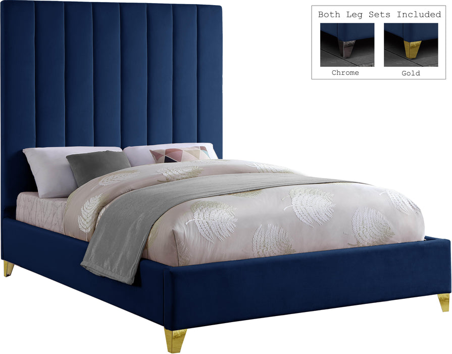 Via Navy Velvet Queen Bed