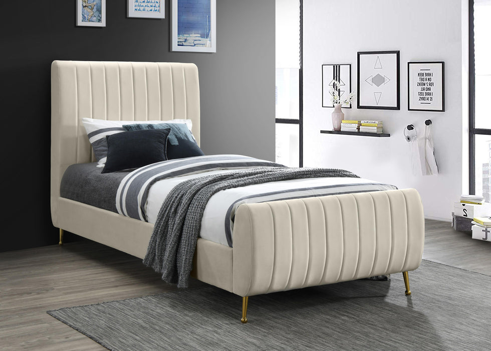 Zara Cream Velvet Twin Bed (3 Boxes)