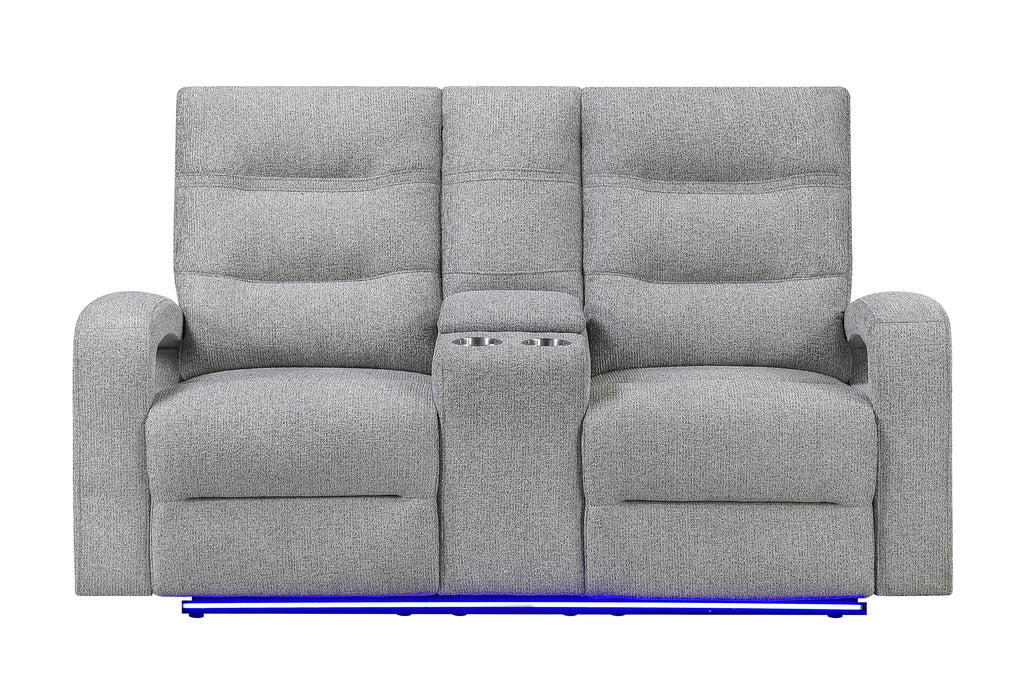 U6611 GREY 15 POWER CONSOLE RECLINING LOVESEAT WITH LED