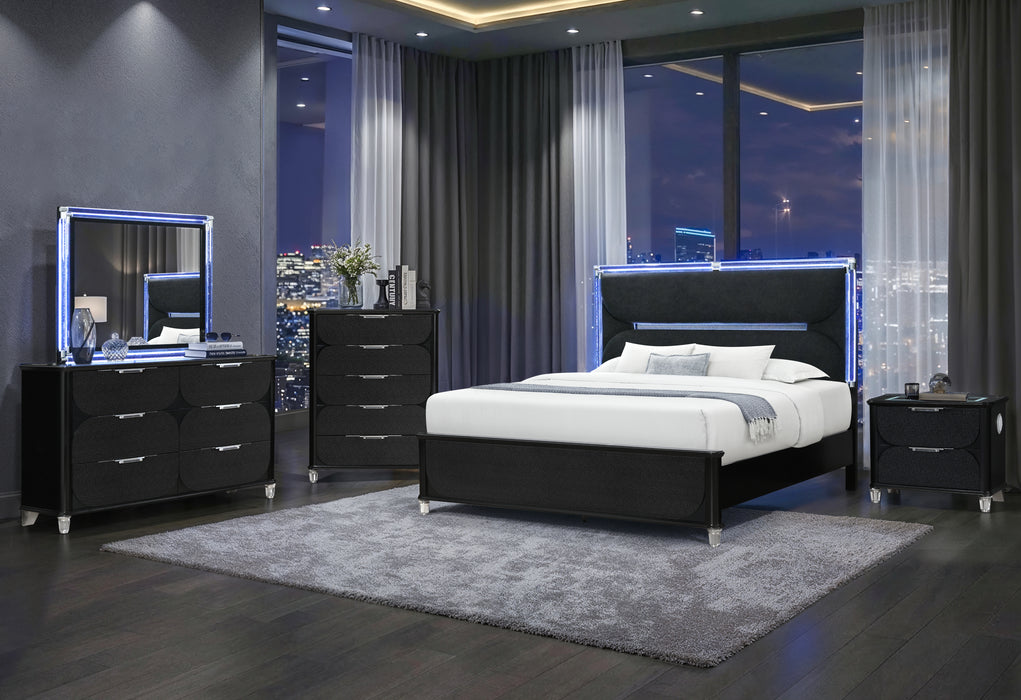 LANDO BLACK QUEEN BED WITH CONTINUOUS LED