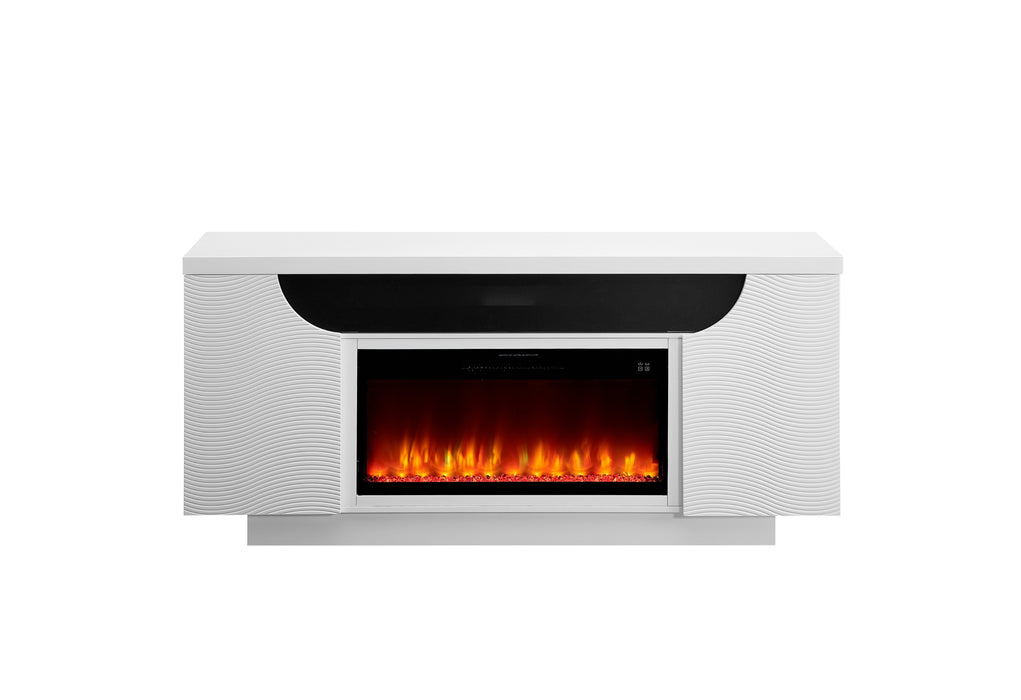 AILEEN WHITE 76" ENT UNIT W/LED, SPEAKERS, CRYSTAL AND POP-UP DOORS