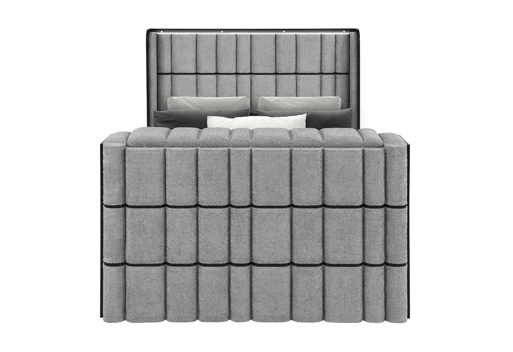 ISABELLA GREY QUEEN BED W/LED, TV LIFT, SPEAKER AND FIREPLACE