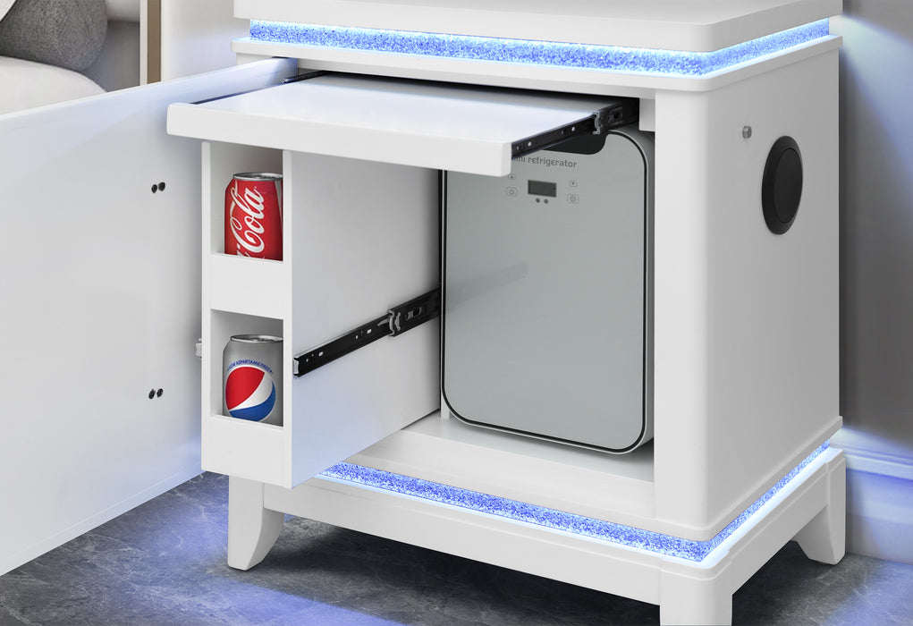 ALINA WHITE NIGHTSTAND WITH COOLER, LED, SPEAKER AND USB