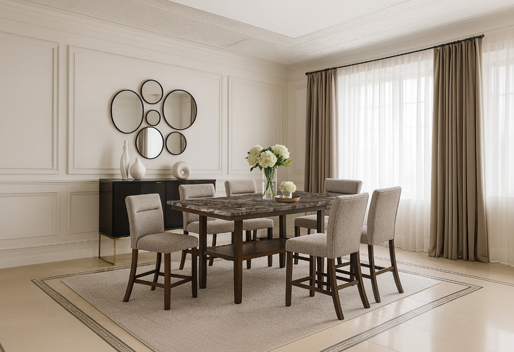 D4355 BROWN BAR TABLE WITH 8 BAR STOOLS
