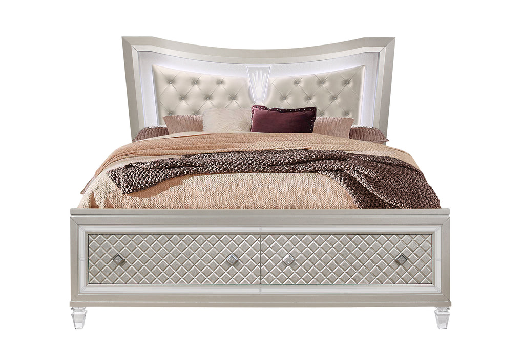 PARIS CHAMPAGNE QUEEN BED WITH LED, DRESSER, MIRROR, NIGHTSTAND