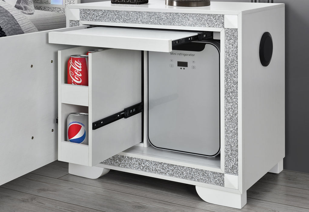SOLEIL WHITE NIGHTSTAND WITH COOLER AND SPEAKER