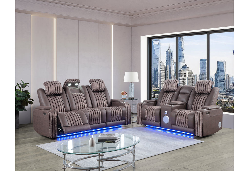 U8000 BROWN PWR REC SOFA/PWR CONSOLE REC LOVESEAT W/PHR