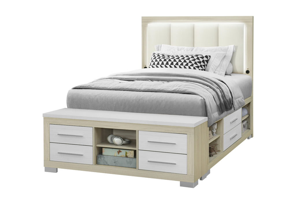 EMMA NATURAL/WHITE FULL BED WITH LED AND USB
