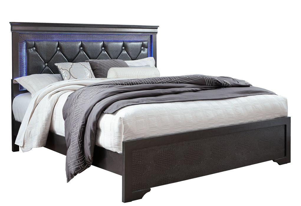 POMPEI METALLIC GREY QUEEN BED WITH LED
