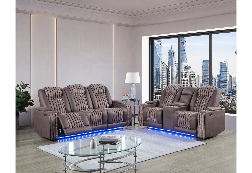 U8000 BROWN PWR REC SOFA/PWR CONSOLE REC LOVESEAT W/PHR