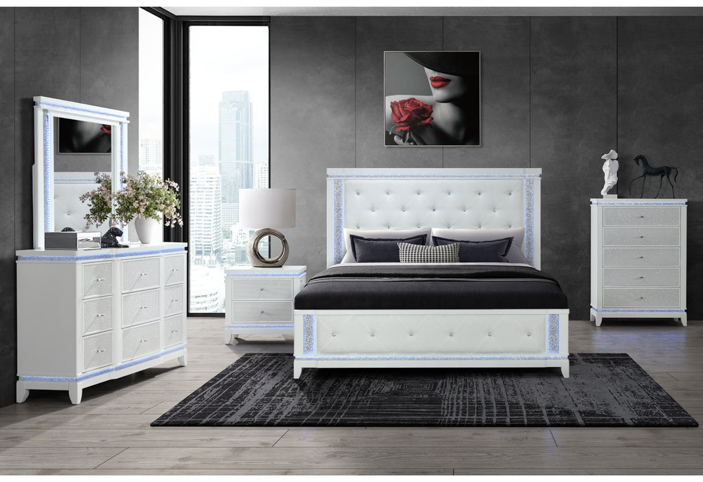 ALINA WHITE FULL BED GROUP WITH LED, COOLER, SPEAKER AND USB