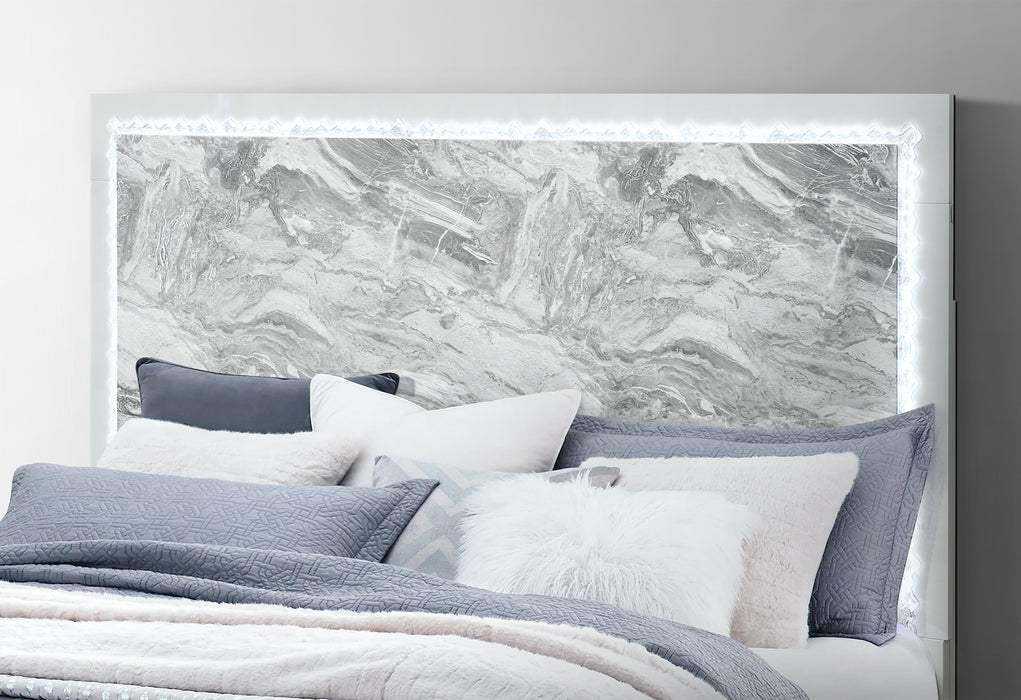 NAOMI SILVER MARBLE FULL BED WITH LED